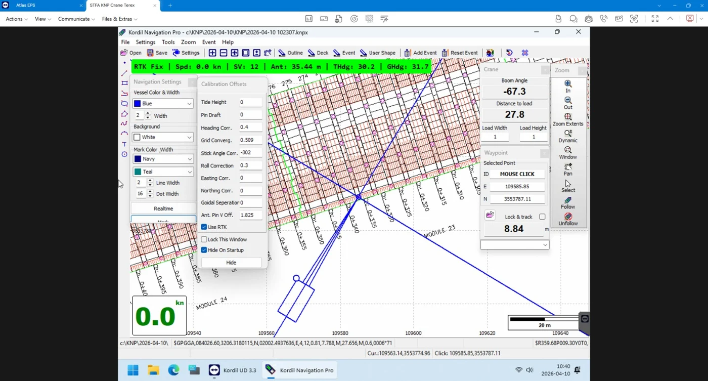 Kordil Navigation Pro 2D vinç konumlandırma ekranı