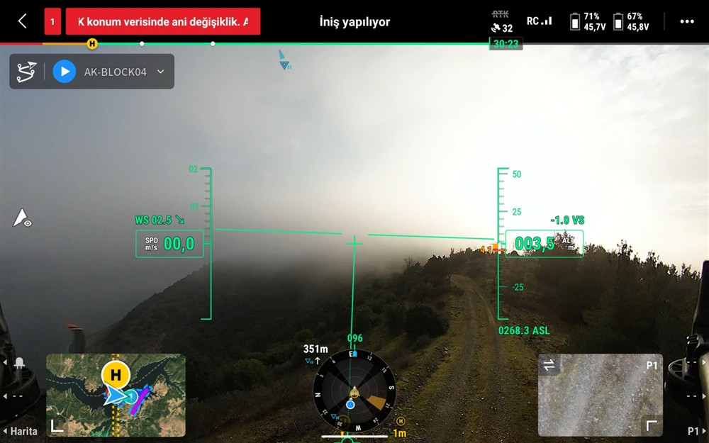Terrain imagery and flight information on the drone display