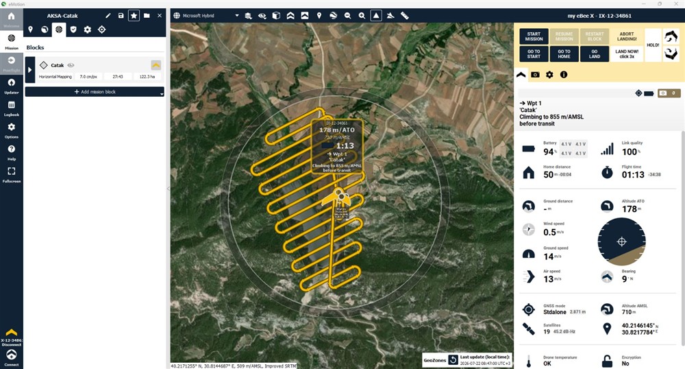 Planned flight lines for photogrammetric mapping