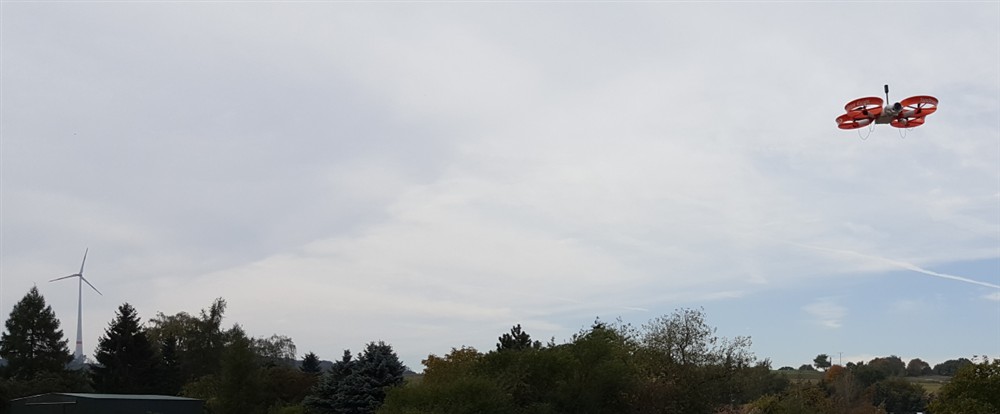 Drone in flight during photogrammetric fieldwork