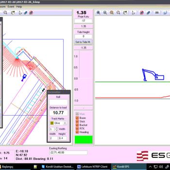 Makine geometrisini ve yönlendirmeyi gösteren Kordil konumlandırma yazılımı