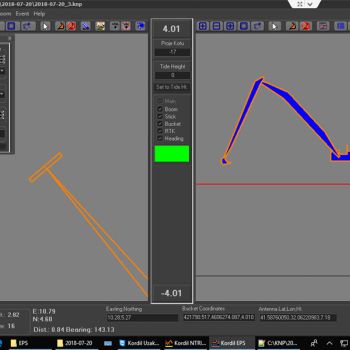Makine geometrisini ve yönlendirmeyi gösteren Kordil konumlandırma yazılımı