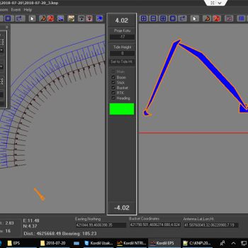 Makine geometrisini ve yönlendirmeyi gösteren Kordil konumlandırma yazılımı
